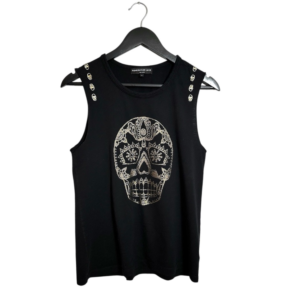 Generation Love Black Skull Tank 100% Pima Cotton Edgy Graphic Size Medium